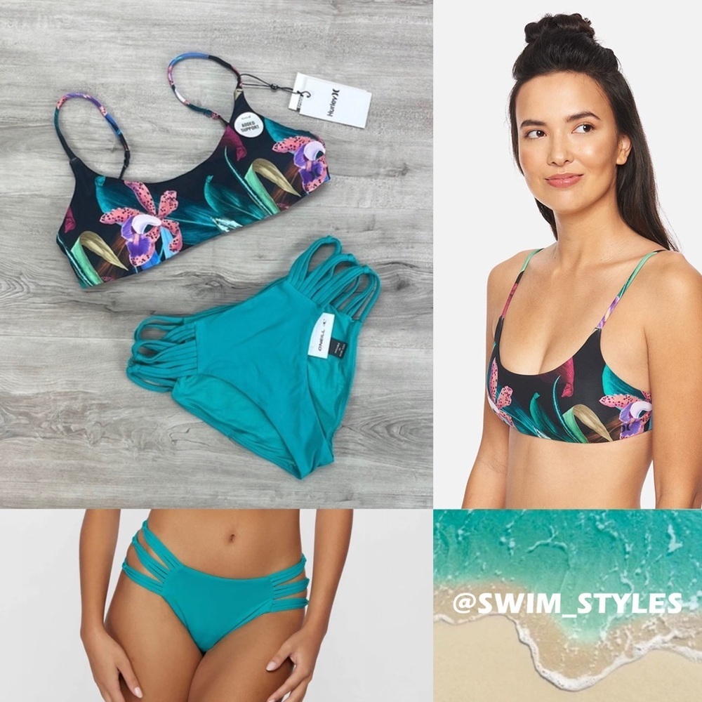 ☀️HURLEY☀️ ORCHID SNACK Adjustable SALTWATER SOUDS BOULDERS BOTT BIKINI SET